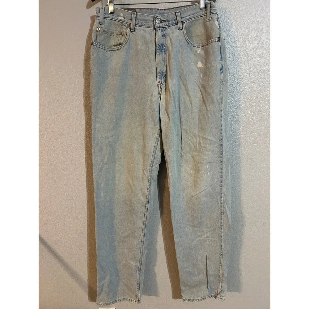 Levis 550 Relaxed Fit Jeans Mens 36x36 Light Wash Tapered Leg Paint Splatter 90s